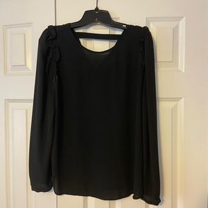Ann Taylor Loft Ruffled Shoulder Long Sleeve Bar Back Top
